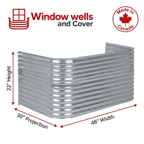 48″ W × 30″ P × 22″ H Galvanized Steel Window Well
