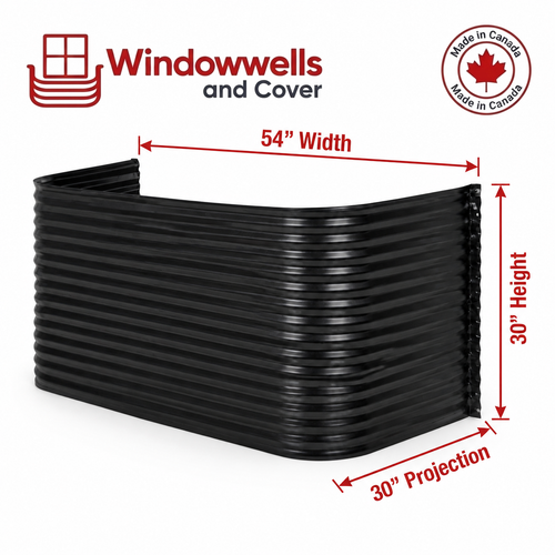 54″ W × 30″ P × 30″ H Powder Coated Window Well — Gloss Black
