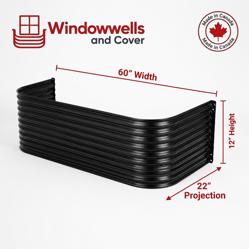 60″ W × 22″ P × 12″ H Powder Coated Window Well — Gloss Black