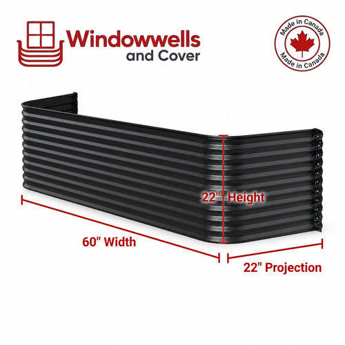 60″ W × 22″ P × 22″ H Powder Coated Window Well — Gloss Black