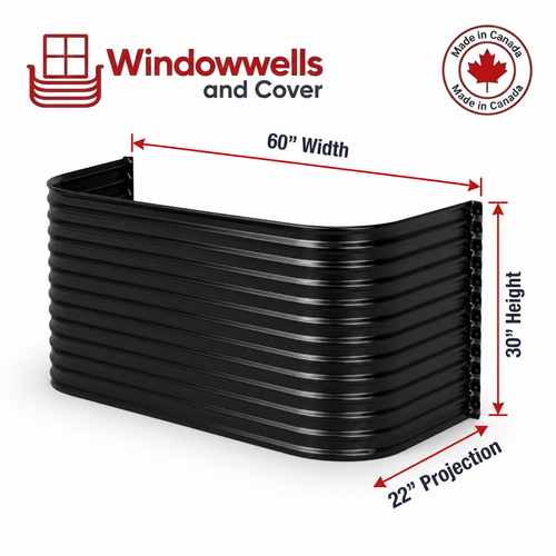 60″ W × 22″ P × 30″ H Powder Coated Window Well — Gloss Black