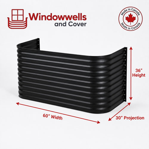 60″ W × 30″ P × 36″ H Powder Coated Window Well — Gloss Black
