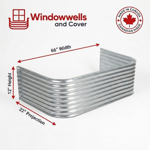 66″ W × 22″ P × 12″ H Galvanized Steel Window Well