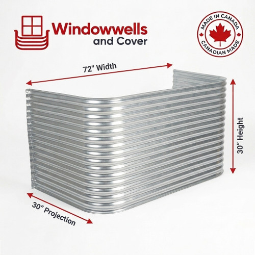 72″ W × 30″ P × 30″ H Galvanized Steel Window Well
