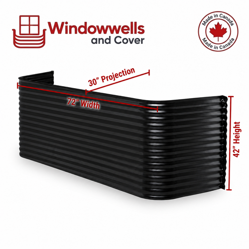 72″ W × 30″ P × 42″ H Powder Coated Window Well — Gloss Black