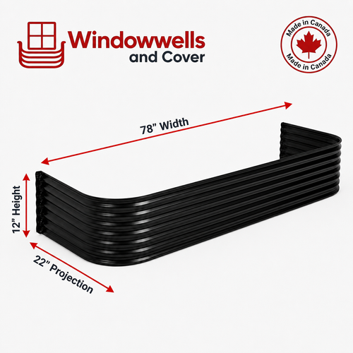 78″ W × 22″ P × 12″ H Powder Coated Window Well — Gloss Black