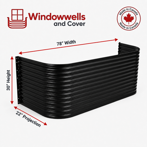 78″ W × 22″ P × 30″ H Powder Coated Window Well — Gloss Black