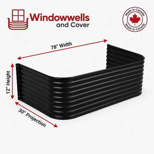 78″ W × 30″ P × 12″ H Powder Coated Window Well — Gloss Black