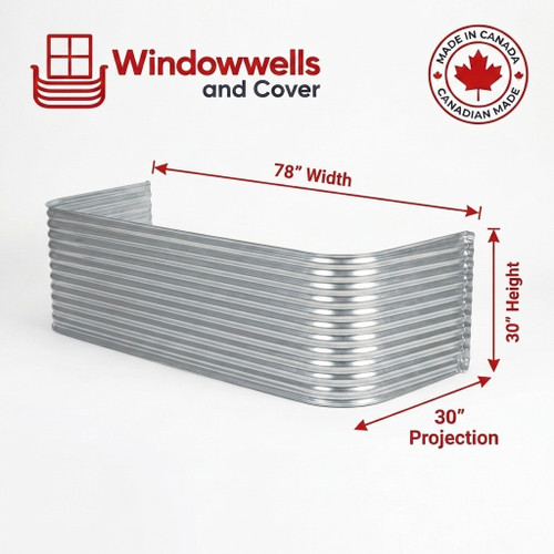 78″ W × 30″ P × 30″ H Galvanized Steel Window Well