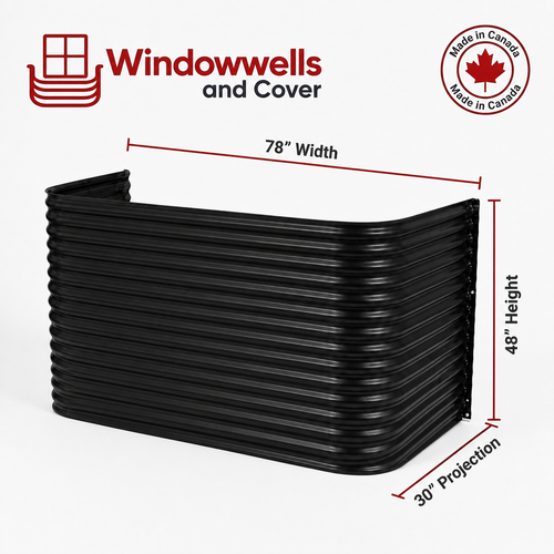 78″ W × 30″ P × 48″ H Powder Coated Window Well — Gloss Black