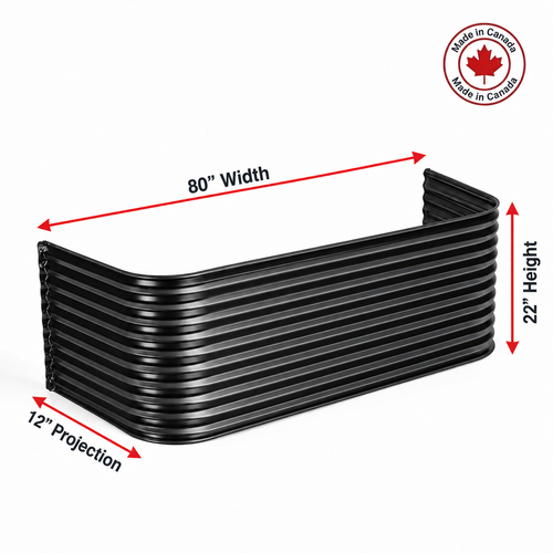 80″ W × 12″ P × 22″ H Powder Coated Window Well — Gloss Black