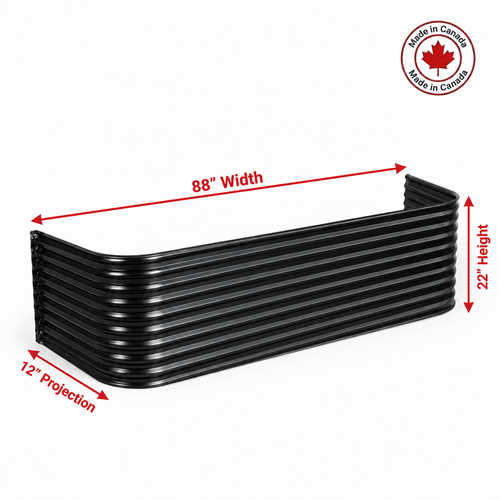 88″ W × 12″ P × 22″ H Powder Coated Window Well — Gloss Black