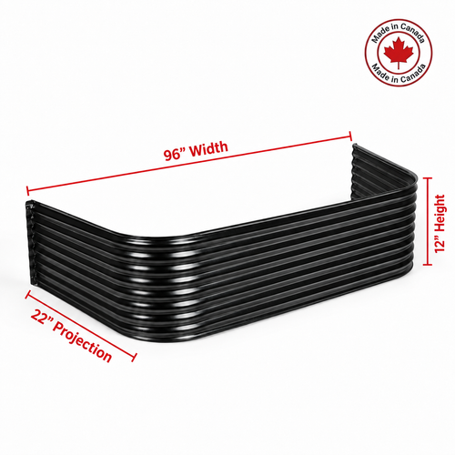 96″ W × 22″ P × 12″ H Powder Coated Window Well — Gloss Black