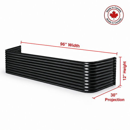 96″ W × 30″ P × 12″ H Powder Coated Window Well — Gloss Black
