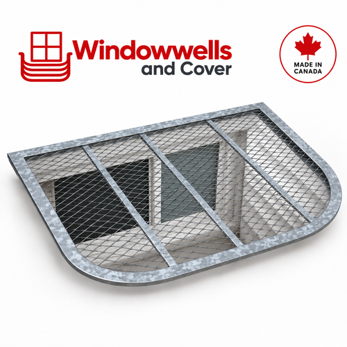 Galvanized steel window well cover, illustrative style; dimensions vary by selected size