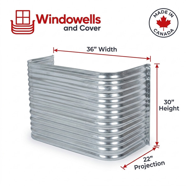 36″ W × 22″ P × 30″ H Galvanized Steel Window Well