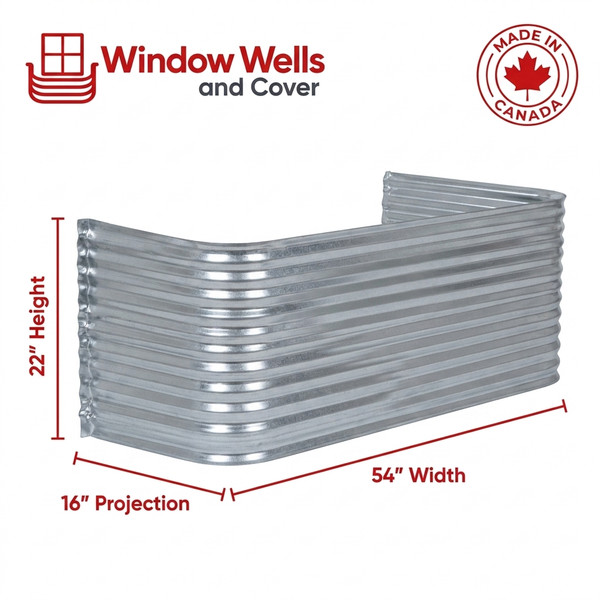 54″ W × 16″ P × 22″ H Galvanized Steel Window Well