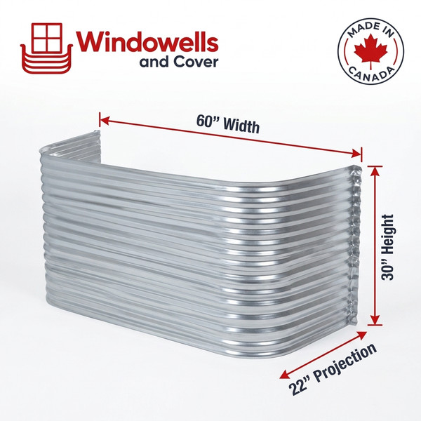 60″ W × 22″ P × 30″ H Galvanized Steel Window Well