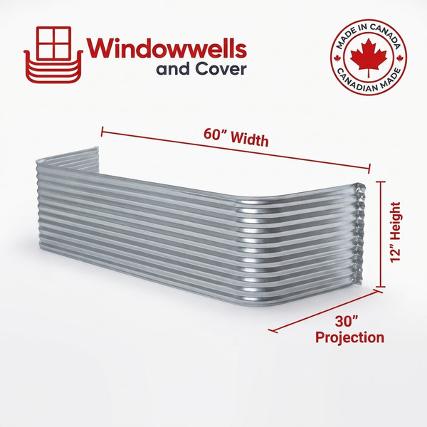 60″ W × 30″ P × 12″ H Galvanized Steel Window Well