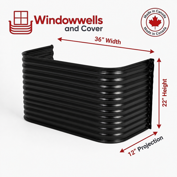 36″ W × 12″ P × 22″ H Powder Coated Window Well — Gloss Black