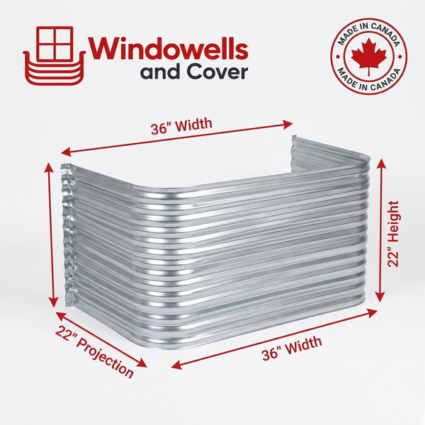 36″ W × 22″ P × 22″ H Galvanized Steel Window Well