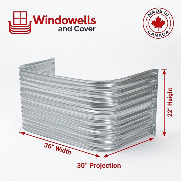 36″ W × 30″ P × 22″ H Galvanized Steel Window Well