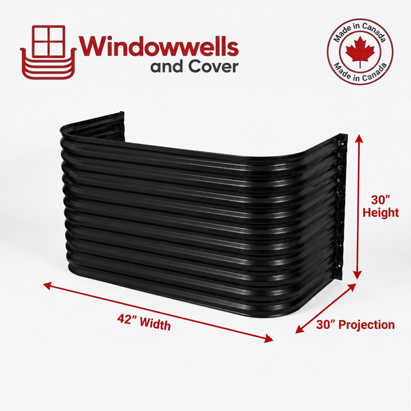 42″ W × 30″ P × 30″ H Powder Coated Window Well — Gloss Black