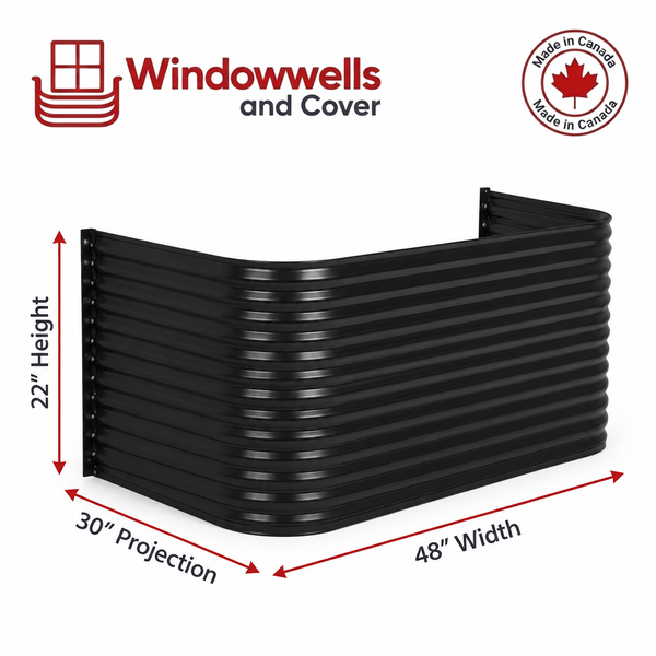 48″ W × 30″ P × 22″ H Powder Coated Window Well — Gloss Black