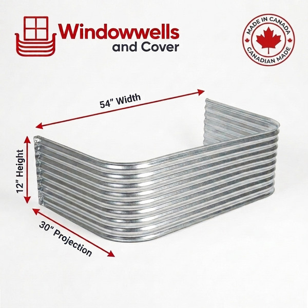 54″ W × 30″ P × 12″ H Galvanized Steel Window Well
