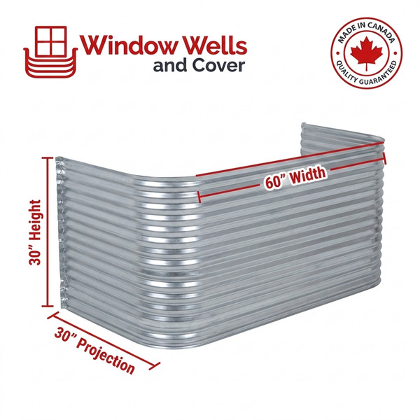 60″ W × 30″ P × 30″ H Galvanized Steel Window Well