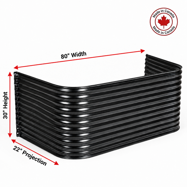 80″ W × 22″ P × 30″ H Powder Coated Window Well — Gloss Black