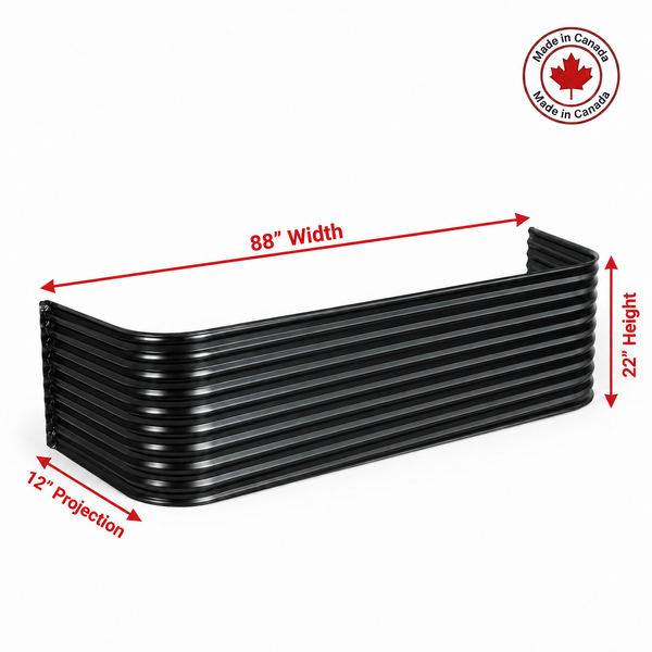 88″ W × 12″ P × 22″ H Powder Coated Window Well — Gloss Black