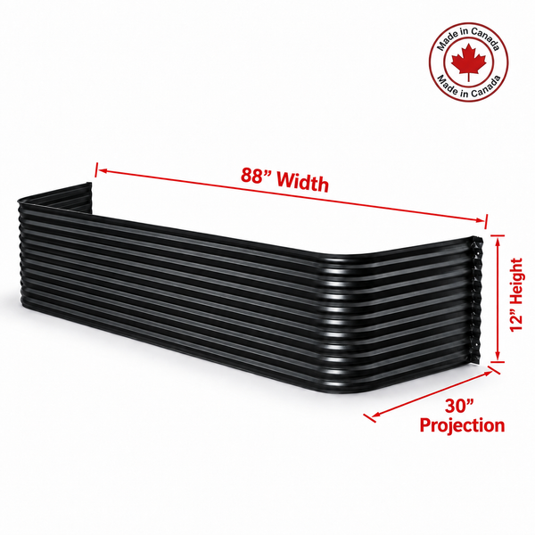 88″ W × 30″ P × 12″ H Powder Coated Window Well — Gloss Black