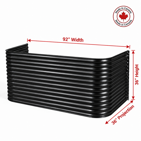 92″ W × 36″ P × 36″ H Powder Coated Window Well — Gloss Black