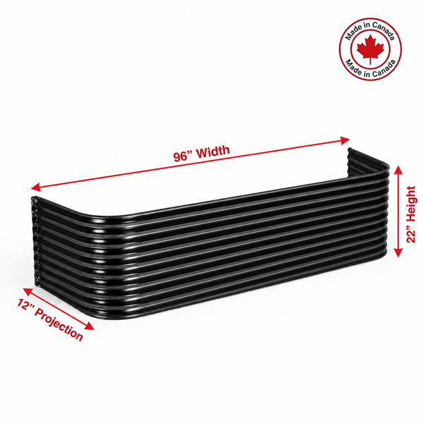 96″ W × 12″ P × 22″ H Powder Coated Window Well — Gloss Black