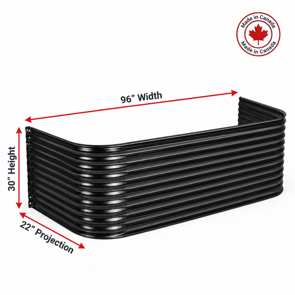 96″ W × 22″ P × 30″ H Powder Coated Window Well — Gloss Black