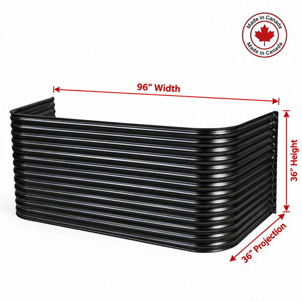 96″ W × 36″ P × 36″ H Powder Coated Window Well — Gloss Black