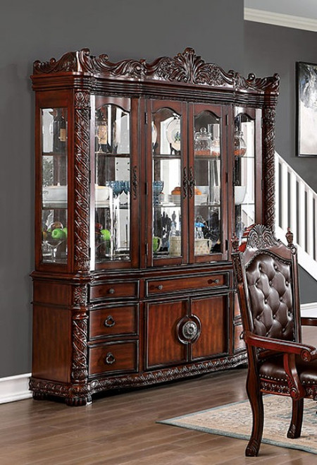 Traditional Hutch & Buffet Brown Cherry Finish