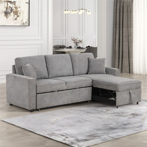 GRAY SECTIONAL SOFA CHAISE PULL-OUT BED