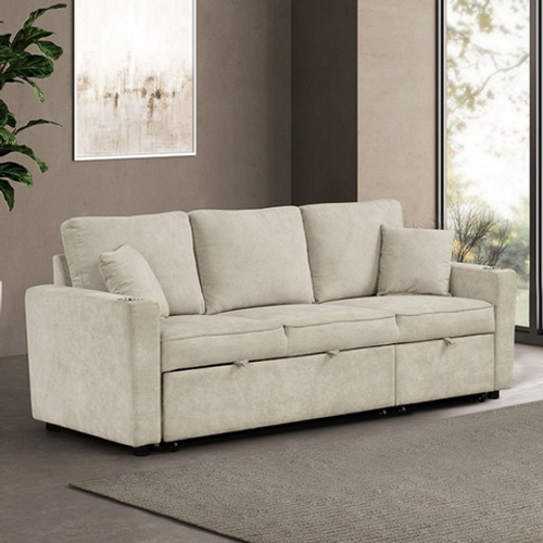 BEIGE SECTIONAL SOFA CHAISE PULL-OUT BED