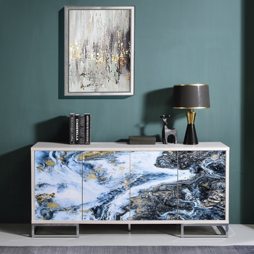 MODERN LUXURY CONSOLE SIDEBOARD STORAGE CABINET WHITE WASHED OAK BLUE GOLD MARBLED DOOR FRONTS MODERN LUXURY CONSOLE SIDEBOARD STORAGE CABINET WHITE WASHED OAK BLUE GOLD MARBLED DOOR FRONTS
