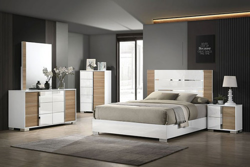 Cal.King Bed Contemporary Style White/Natural Finish