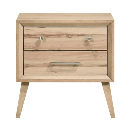 NATURAL OAK FINISH 2-DRAWERS NIGHTSTAND MID CENTURY MODERN STORAGE NATURAL OAK FINISH 2-DRAWERS NIGHTSTAND MID CENTURY MODERN STORAGE