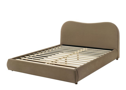 BROWN VELVET LIKE BOUCLE FABRIC QUEEN SIZE BED FRAME DRAWER