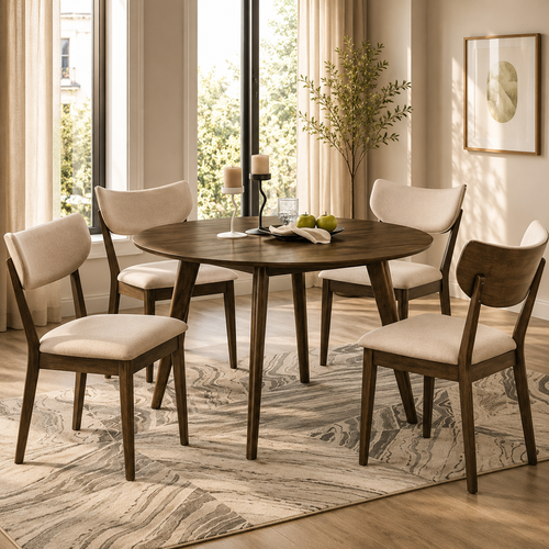 Mid-Century Modern Round Dining Table Set, 5-Piece
