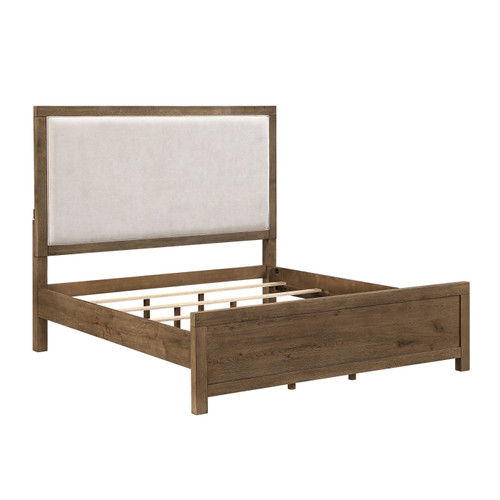 Brown Queen Bed – Upholstered Headboard with USB Charging