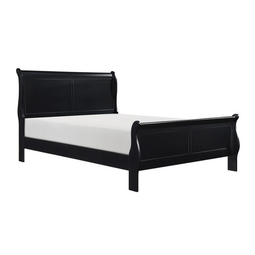 Black Full Sleigh Bed – Traditional Wood Frame