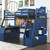 NAVY BLUE TWIN SIZE LOFT BED ALL IN ONE WORKSTATION STORAGE CHEST DESK BOOKCASE