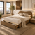 Curved Brown Velvet Upholstered Platform Bed with Storage Drawer