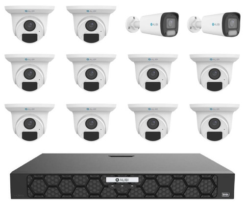Alibi ALI-KITN16T10B2V 16-Channel 16-POE NVR Kit with 10 x 4MP IP Turret, 2 x  4MP Starlight SmartSense IntelliSearch IP Varifocal Bullet Camera (NDAA Compliant)